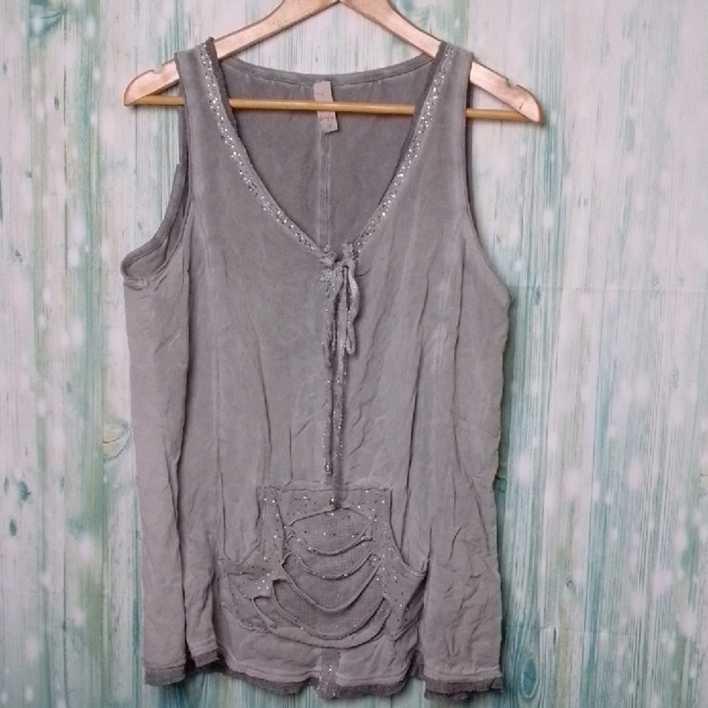 Tredy German Boho Gray Distressed Tank Top US Large EUR 44